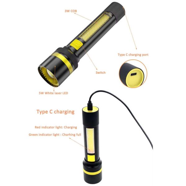 Ліхтар 24094-WHITE LASER LED PM10-TG+COB(White+Red), Li-Ion акумулятор, ЗП Type-C, zoom