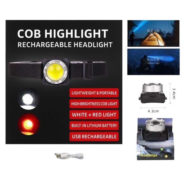 Ліхтар налобний BL-F006-COB(White+Red), ЗП Type-C, Li-Ion акумулятор, Box