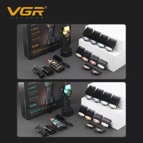 Акумуляторна машника для стриження (clipper) VGR V-885C GREEN, 10 насадок, LED display