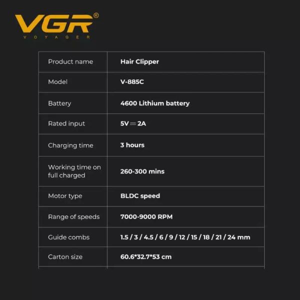 Акумуляторна машника для стриження (clipper) VGR V-885C GREEN, 10 насадок, LED display