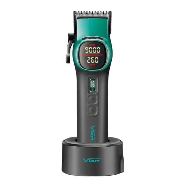 Акумуляторна машника для стриження (clipper) VGR V-885C GREEN, 10 насадок, LED display