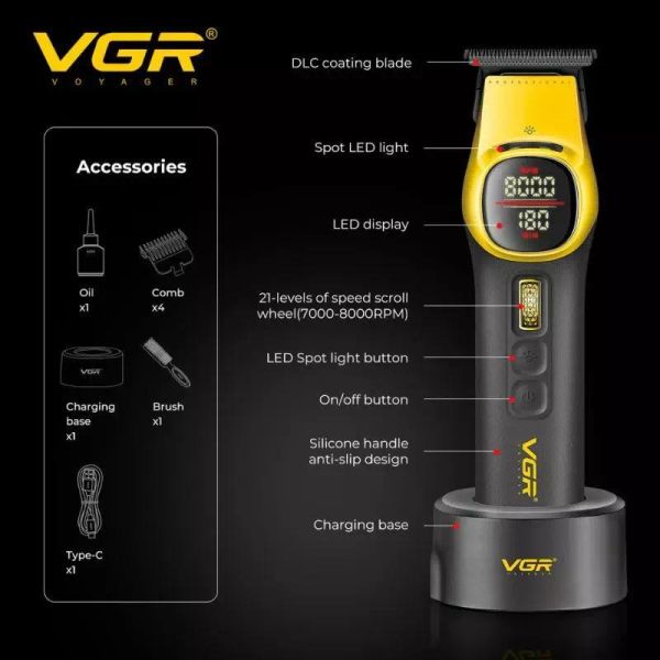 Триммер VGR V-885T GOLD, 4 насадки, LED display