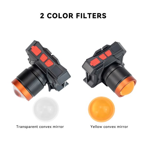 Ліхтар налобний 622-TG 15W, Li-Ion акумулятор 6000 mAh, ЗП Type-C, жовтий фільтр, zoom, Box