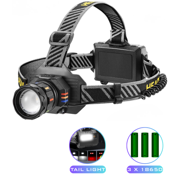 Ліхтар налобний BL-T701A-TG, 3x18650, ЗП Type-C, zoom, Box