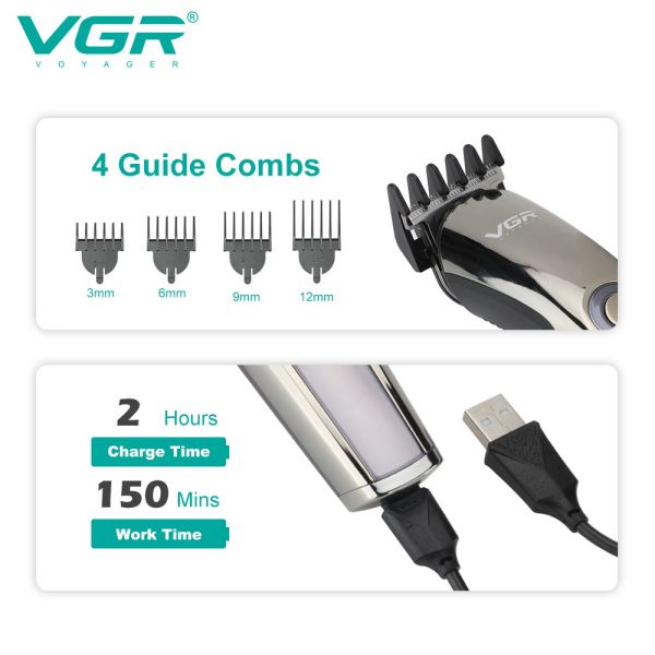 Набір для стриження VGR 11 в 1 V-107, 10 насадок, LED display