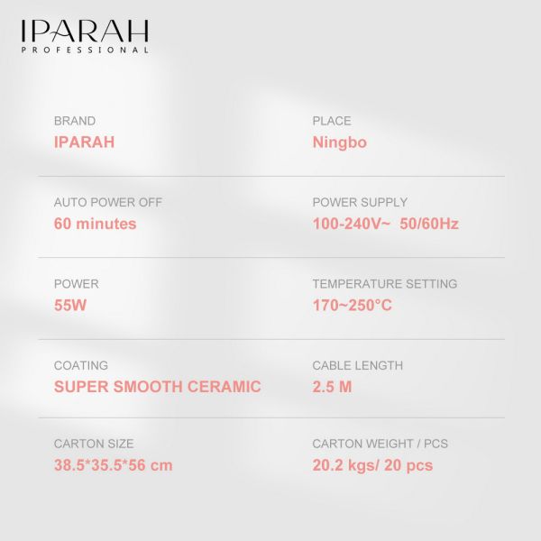 Випрямляч для волосся IPARAH P-132B GREY, 170-250 ° C, керамічне покриття, LED display, 58 W