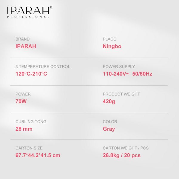 Плойка IPARAH P-205, 28mm, 120-210°C, керамічне покриття, LED display, 70W