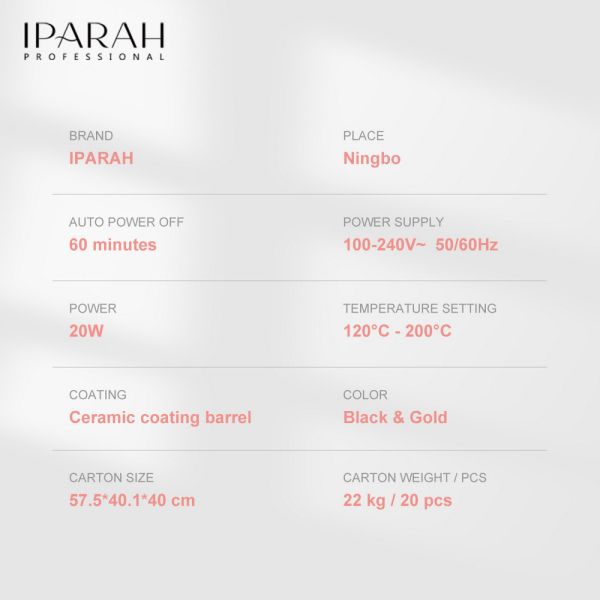 Плойка IPARAH P-206, 13mm, 120-200°C, керамічне покриття, 20W