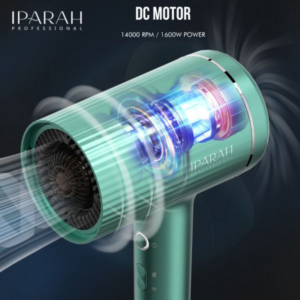 Професійний фен IPARAH P-300G GREEN, 2 рівня обдува, 3 рівня температури, 1500W-1600W, ефірна олія