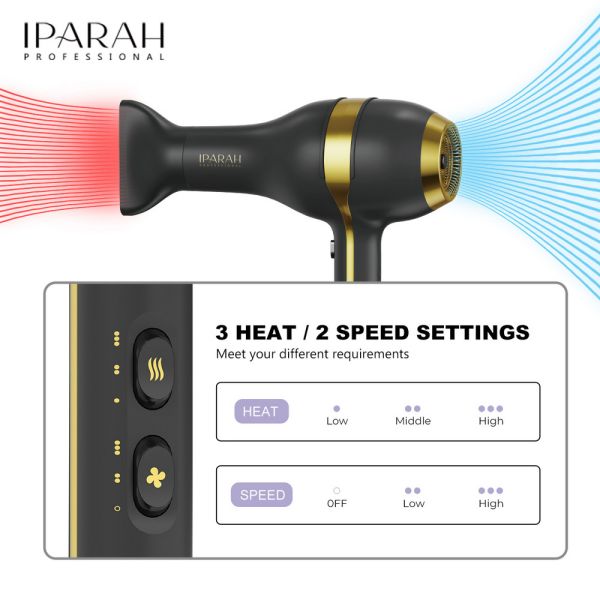 Професійний фен IPARAH P-342, 2 рівня обдува, 3 рівня температури, 2000-2200W