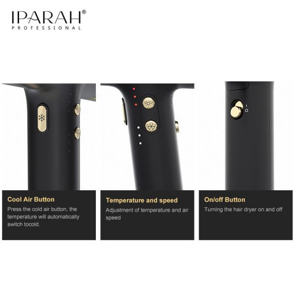 Професійний фен IPARAH P-390G BLACK, 4 рівні обдування, 4 рівні температури, 110000RPM, 1500-1700W