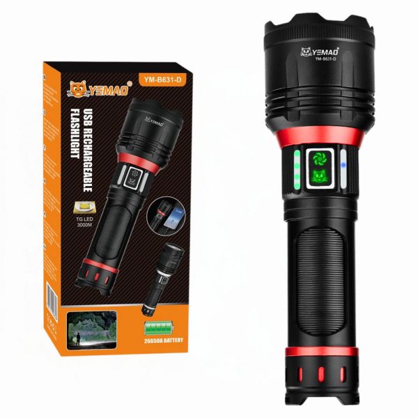 Тактичний ліхтар YEMAO YM-B631-D, 2500LM, акумулятор 26650 (5000 mAh), лінза для підпалу