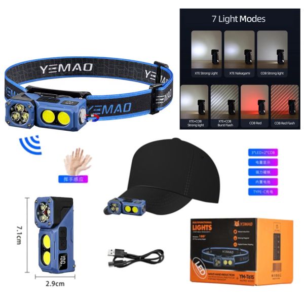Налобний ліхтар YEMAO YM-T615, 500LM, акумулятор 700 mAh, із червоним світлом