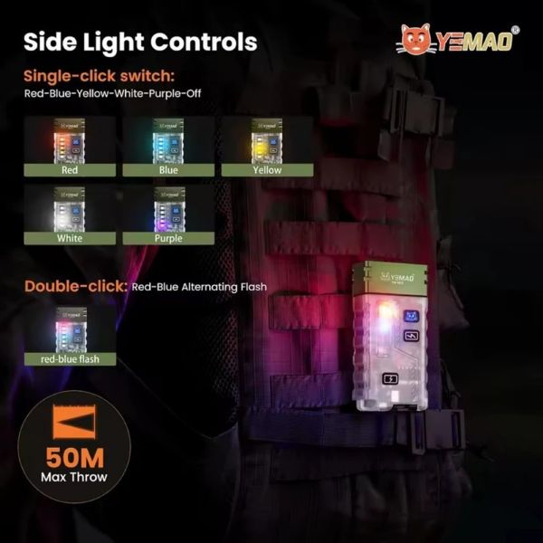 Портативний ліхтар YEMAO YM-M42, 800LM, акумулятор 350 mAh, запальничка, RGB