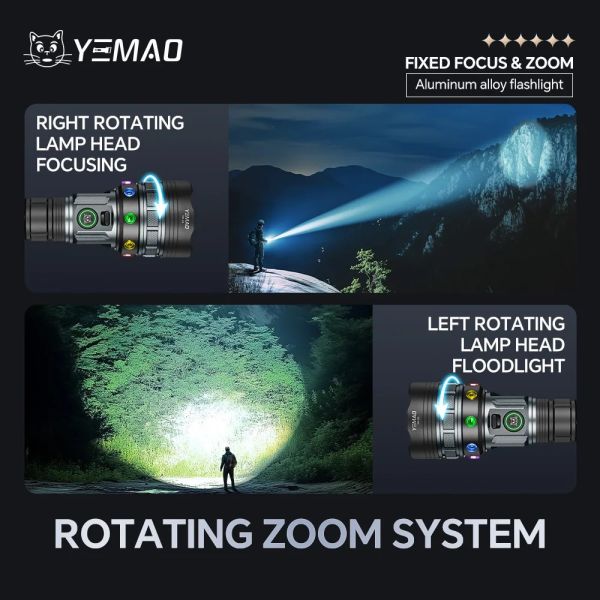 Ліхтар YEMAO YM-A3T 1+18LED, 1x26650, ЗУ Type-C, zoom, магніт