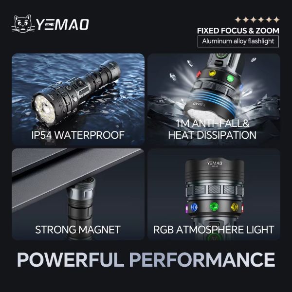 Ліхтар YEMAO YM-A3T 1+18LED, 1x26650, ЗУ Type-C, zoom, магніт