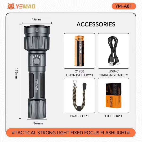 Ліхтар YEMAO YM-A81 KX70-9, 1x21700, ЗУ Type-C