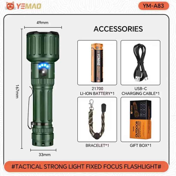 Ліхтар YEMAO YM-A83 3KX50, 1x21700, ЗУ Type-C