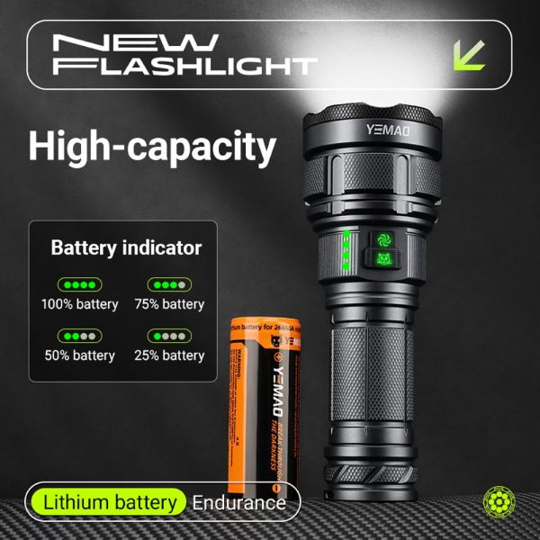 Ліхтар YEMAO YM-A9 9LED, 2x26650, Power Bank, ЗУ Type-C, ковпачок, 3 фільтри
