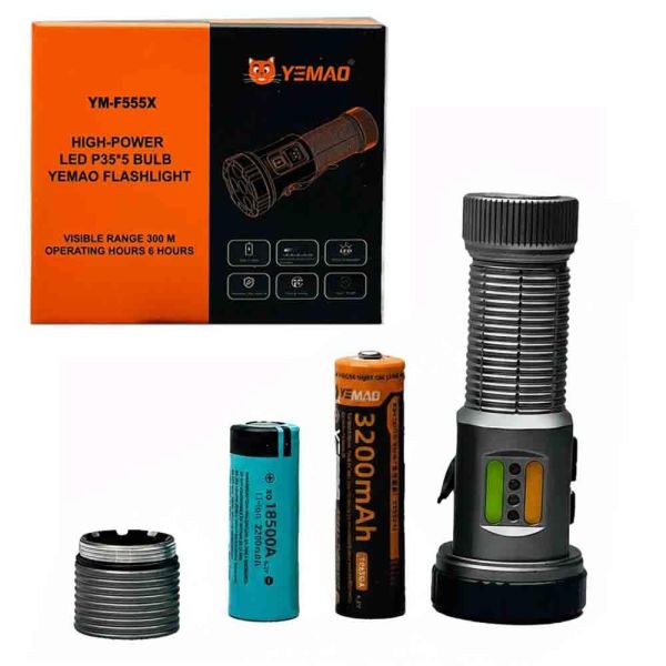 Ліхтар YEMAO YM-F555X 5P35+4LED(RED+BLUE), 1x18650/18500, ЗУ Type-C, магніт, затискач