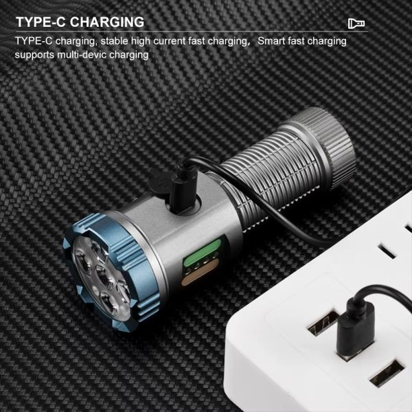 Ліхтар YEMAO YM-F555X 5P35+4LED(RED+BLUE), 1x18650/18500, ЗУ Type-C, магніт, затискач