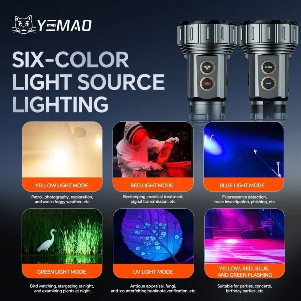 Ліхтар YEMAO YM-F996 8LED(RGB), 1x21700, ЗУ Type-C, ковпачок, магніт