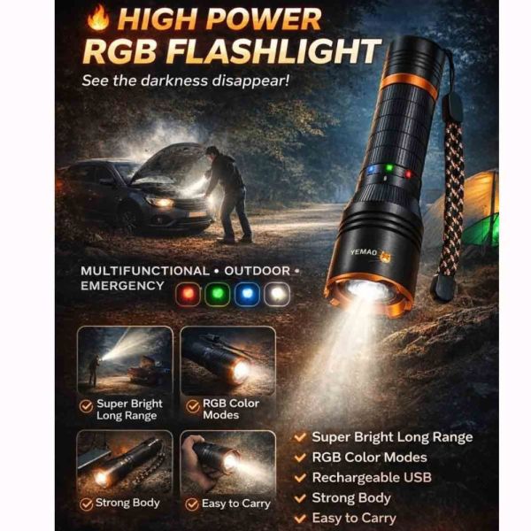 Ліхтар YEMAO YM-G481 4LED(Red+Green+Blue+White), Li-Ion акумулятор, ЗУ Type-C, zoom