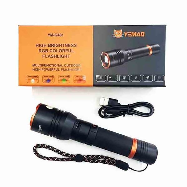 Ліхтар YEMAO YM-G481 4LED(Red+Green+Blue+White), Li-Ion акумулятор, ЗУ Type-C, zoom