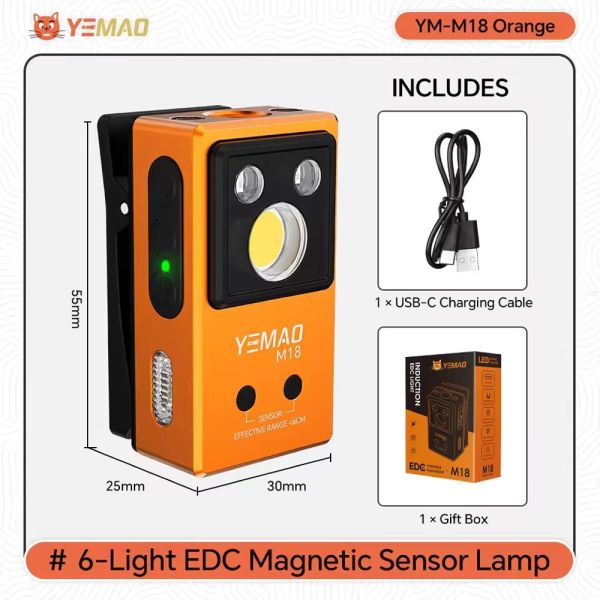 Ліхтар YEMAO YM-M18 TG+2UV+SMD(RGB), Motion Sensor , Li-Ion акумулятор, ЗУ Type-C, магніт, кліпса