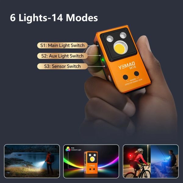 Ліхтар YEMAO YM-M18 TG+2UV+SMD(RGB), Motion Sensor , Li-Ion акумулятор, ЗУ Type-C, магніт, кліпса