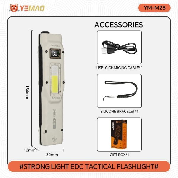 Ліхтар YEMAO YM-M28 2XPL+COB(White+Red)+UV, Li-Ion акумулятор, ЗУ Type-C, кліпса