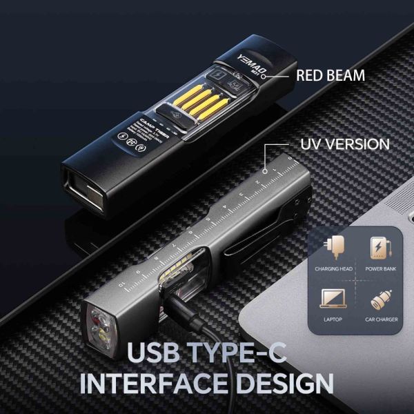 Ліхтар YEMAO YM-M31-UV P50+UV+SMD(RGB), Li-Ion акумулятор, ЗУ Type-C, магніт, затискач