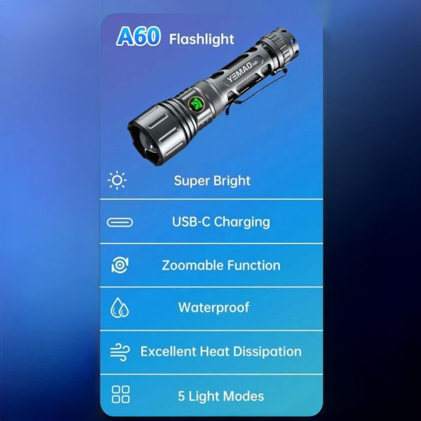 Тактичний ліхтар YEMAO YM-А60, 1200LM, акумулятор 18650 (3200 mAh)