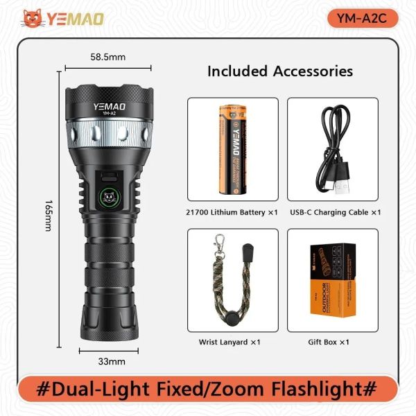 Ліхтар YEMAO YM-A2-C Sanan 7171+COB, 1x21700, ЗУ Type-C, zoom