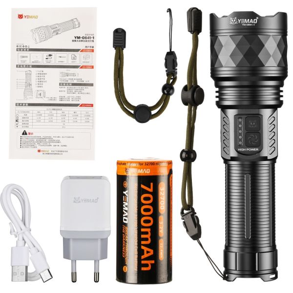 Ліхтар YEMAO YM-G641-1 TG 60W, 1x32700, Power Bank, ЗУ Type-C, zoom, кейс