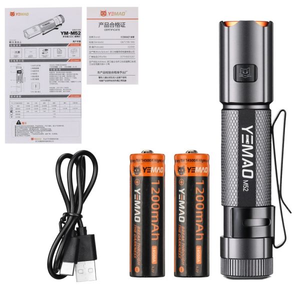 Тактичний ліхтар YEMAO YM-M52, 1500LM, акумулятори 2x14500 (2x1200 mAh)