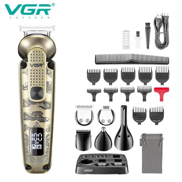 Набір для стриження VGR 6 в 1 V-095, 16 насадок, LED display