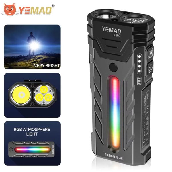 Ліхтар YEMAO YM-A200-3SLWAV4+SST36+RGB, Li-Ion акумулятор, ЗУ Type-C, магніт