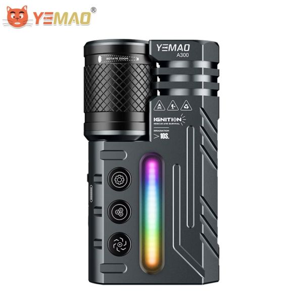 Ліхтар YEMAO YM-A300-SFT12R+3x3535+RGB, Li-Ion акумулятор, ЗУ Type-C, zoom