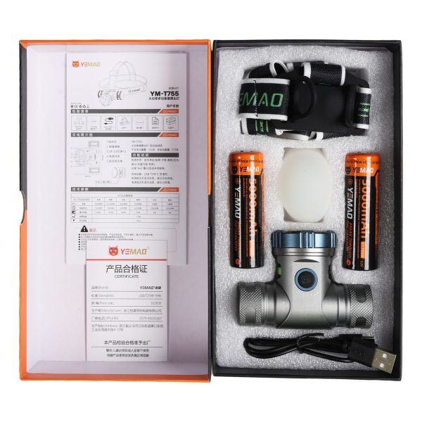 Налобний ліхтар YEMAO YM-T755X, 3000LM, акумулятор 2x21700 (4200 mAh), із червоним світлом