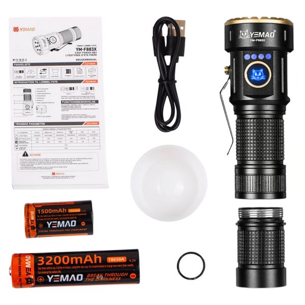 Тактичний ліхтар YEMAO YM-F883X, 3000LM, акумулятори 18650 + 18350 (3200 + 1500 mAh)