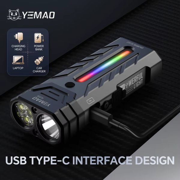 Ліхтар YEMAO YM-A200-3SLWAV4+SST36+RGB, Li-Ion акумулятор, ЗУ Type-C, магніт