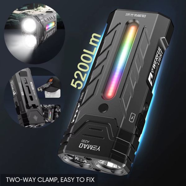 Ліхтар YEMAO YM-A200-3SLWAV4+SST36+RGB, Li-Ion акумулятор, ЗУ Type-C, магніт