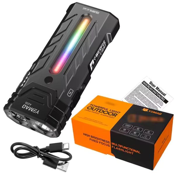 Ліхтар YEMAO YM-A200-3SLWAV4+SST36+RGB, Li-Ion акумулятор, ЗУ Type-C, магніт