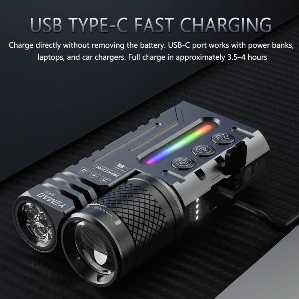 Ліхтар YEMAO YM-A300-SFT12R+3x3535+RGB, Li-Ion акумулятор, ЗУ Type-C, zoom