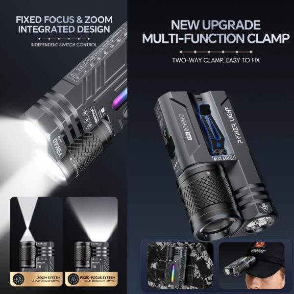 Ліхтар YEMAO YM-A300-SFT12R+3x3535+RGB, Li-Ion акумулятор, ЗУ Type-C, zoom