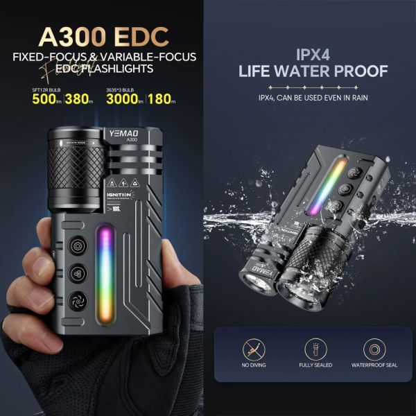 Ліхтар YEMAO YM-A300-SFT12R+3x3535+RGB, Li-Ion акумулятор, ЗУ Type-C, zoom