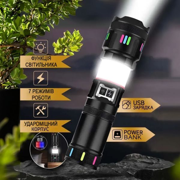 Ліхтар YEMAO YM-G37Y-TG-30W, 1x40700, Power Bank, ЗУ Type-C, zoom, функція лампи, IP66