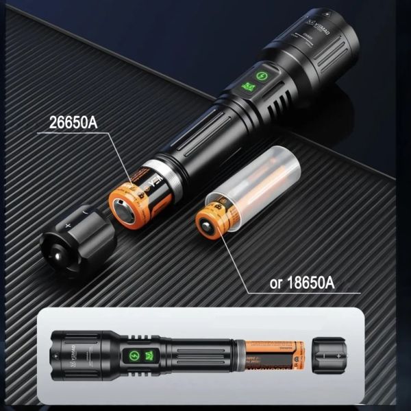 Ліхтар YEMAO YM-G262-TG+лазер(Green), 1x26650, ЗУ Type-C, zoom