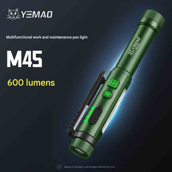 Ліхтар YEMAO YM-M45-XPG+COB(white+red+green), 1x14500/1xAA, ЗУ Type-C, магніт